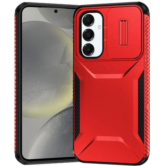 For Samsung Galaxy S25+ /S25 Plus /S24+ Plus Case, Slim Fit Shockproof Hybrid with Slide Camera Window Covering, Rugged Tpu Silicone Hard PC Bumper Phone Cover (Red)
