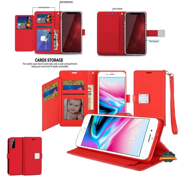 For Samsung Galaxy S25+ /S25 Plus /S24+ Plus Case, Wallet Cases PU Leather with Credit Card /ID /Cash Holder Slot Dual Flip Book Pouch, Stand and Strap Phone Cover (Red)