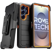 Defender Case for Samsung Galaxy S25 Ultra with Belt Clip, Kickstand, Dual-Layer, Black/Orange