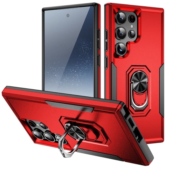 For Samsung Galaxy S25 Ultra 5G Case With 360° Rotation Metal Ring Holder【Magnetic Car Mount】Shockproof Rugged Full Body Protection Heavy Duty Dust/Drop Proof Cover Case,Red,For Galaxy S25 Ultra 5G