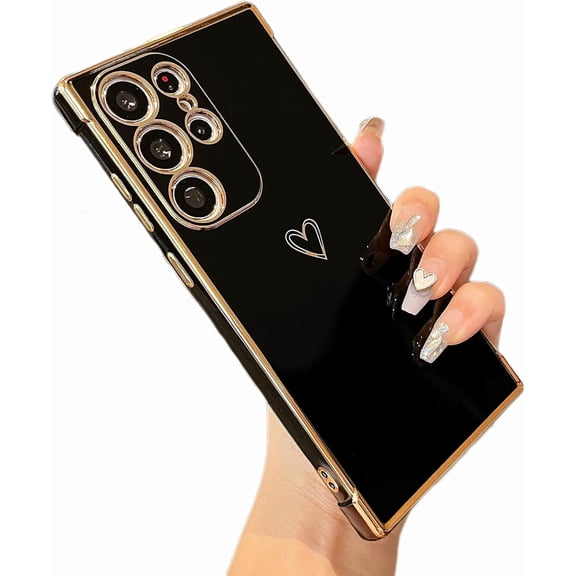 Samsung Galaxy S25 Ultra 5G Case, Cute Love Heart Plating Edge with Camera Lens Protection (6.9")
