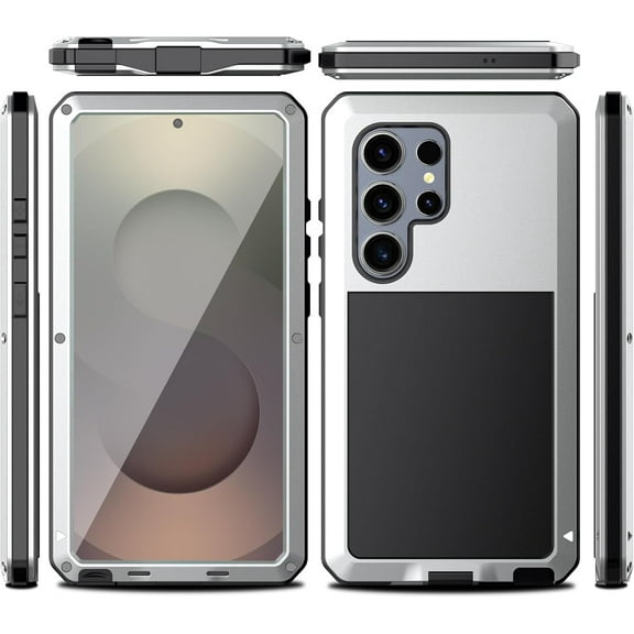 for Samsung Galaxy S25 Ultra Aluminum Alloy Metal Case,Heavy Duty Full Body with Built-in Screen Protector Shockproof Dustproof Screw Bumper Drop Protective Case for Galaxy S25 Ultra (Silver)
