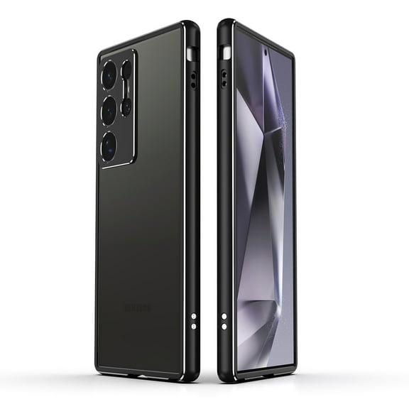 for Samsung Galaxy S25 Ultra Bumper Case with Camera Lens Circle Protection, Slim Fit No Back Backless Metal Bumper Shockproof Heat Dissipation Rugged for Samsung Galaxy S25 Ultra, Black+Silver