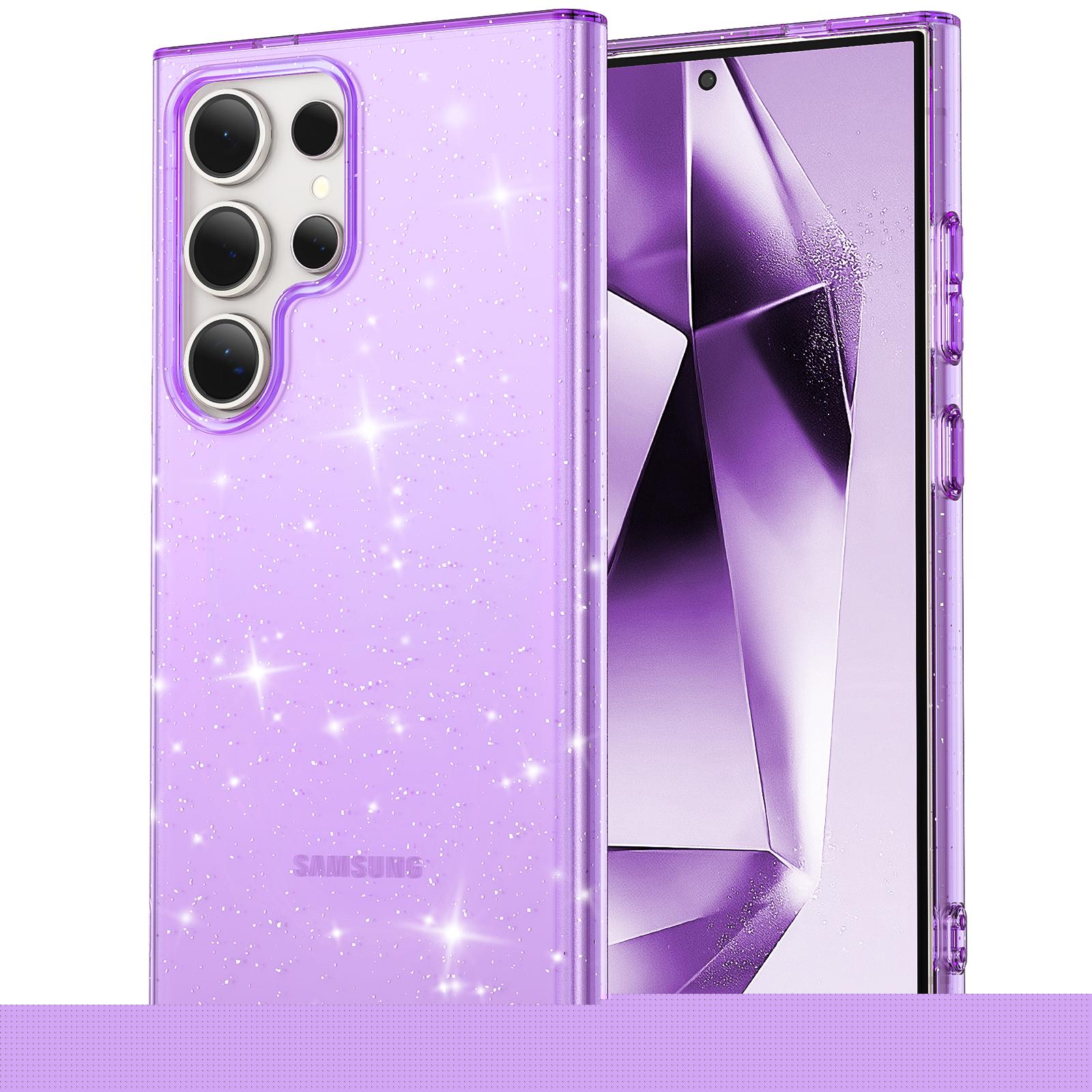 for Samsung Galaxy S25 Ultra Case Bling Sparkle Clear Military Grade Drop Protection Anti Yellowing Glitter Cell Phone Cover - Rugged Shockproof Protective Transparent Cases for Women Girls,Purple