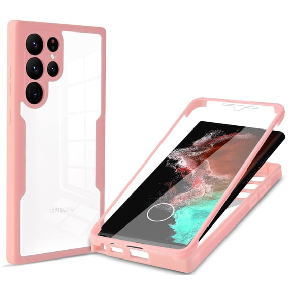 for Samsung Galaxy S25 Ultra Case with Built-in Screen Protector, Clear Shockproof Slim Full Body Protection Soft TPU Bumper Dual Layer Rugged Cover for Samsung S25 Ultra, Pink