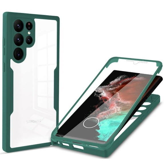 for Samsung Galaxy S25 Ultra Case with Built-in Screen Protector, Clear Shockproof Slim Full Body Protection Soft TPU Bumper Dual Layer Rugged Cover for Samsung S25 Ultra, Darkgreen