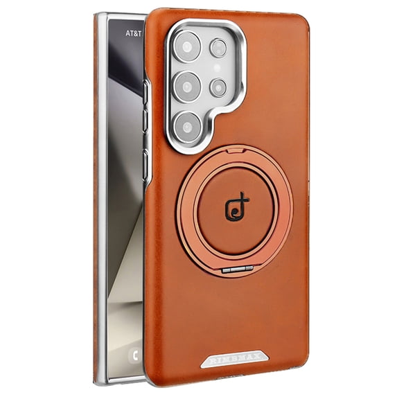 for Samsung Galaxy S25 Ultra Case Compatible with MagSafe, 360° Rotating Ring Kickstand, Ultra Slim Lightweight Shockproof Back Cover, Luxury Drop Protective Phone Case for Galaxy S25 Ultra, Brown
