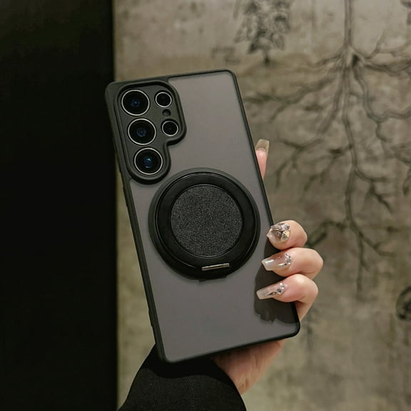 for Samsung Galaxy S25 Ultra Case, Compatible with Magsafe with 360° Rotatable Magnetic Stand Ring Holder, Translucent Matte Back TPU Bumper Magnetic Phone Cover for Samsung Galaxy S25 Ultra, Black