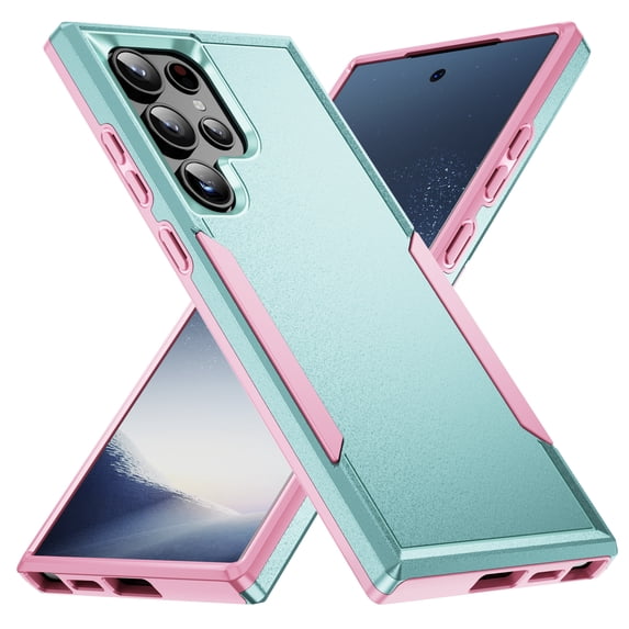 for Samsung Galaxy S25 Ultra Case, Dual Layers Shell Hard PC + Soft TPU Back Shell Heavy Duty Military Drop Protection Rugged Shockproof Hybrid Case for Samsung Galaxy S25 Ultra, Green/Pink