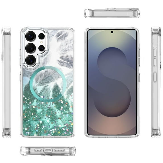 For Samsung Galaxy S25 Ultra Case, Epoxy Glitter Shimmer Fashion Case with Magnetic Magsafe Compatible Hybrid Sparkling Slim Protective Phone Cover (Light Green)