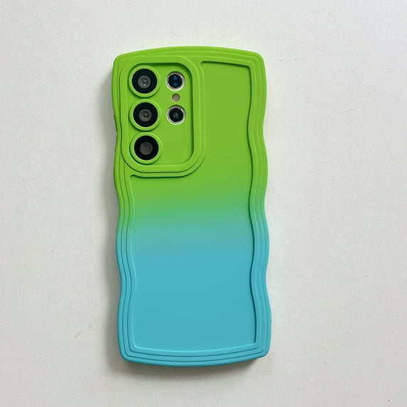 for Samsung Galaxy S25 Ultra Case, Gradient Color Curly Wave Frame Shockproof Anti-Scratch Protective Flexible Soft Silicone Rubber TPU Phone Cover for Samsung Galaxy S25 Ultra, Green/Blue