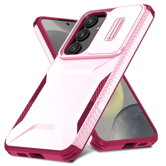 for Samsung Galaxy S25 Ultra Case, Heavy Duty Case with Camera Lens Sliding Cover, Shockproof Dropproof Non-Slip Military Grade Drop Protection Rugged Cover Case for Galaxy S25 Ultra, Pink