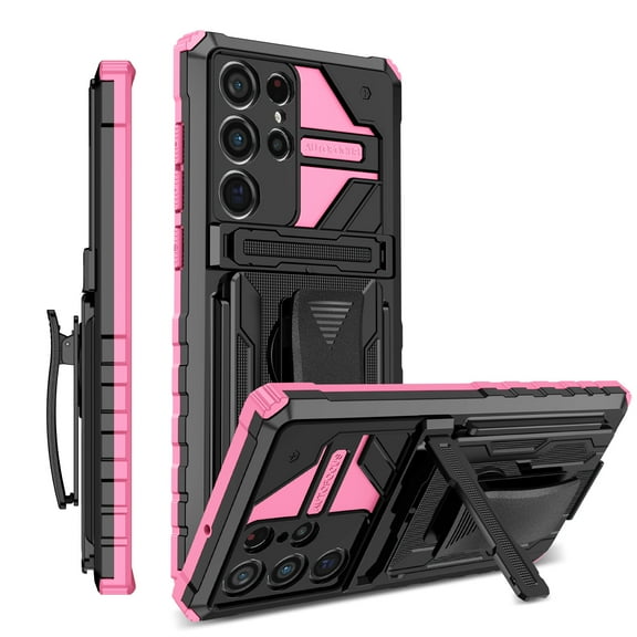 for Samsung Galaxy S25 Ultra Case - Heavy Duty Phone Holster with Belt Clip | with Kickstand | Shockproof, Dual Layer Protective | Drop Protection Hybrid Case for Samsung Galaxy S25 Ultra,Pink