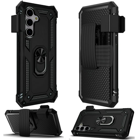 For Samsung Galaxy S25 Ultra Case, Hybrid Combo Belt Clip Holster with Ring Stand Holder, Military Grade Fit Magnetic Car Mount Shockproof Phone Cover (Black)