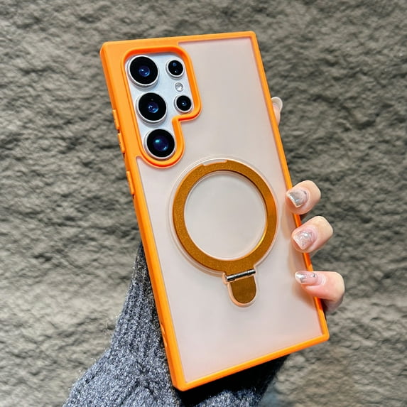 for Samsung Galaxy S25 Ultra Case with Invisible Ring Stand, Military Grade Drop Protection Compatible with Mag-Safe Translucent Back Protective Phone Cover for for Samsung Galaxy S25 Ultra, Orange