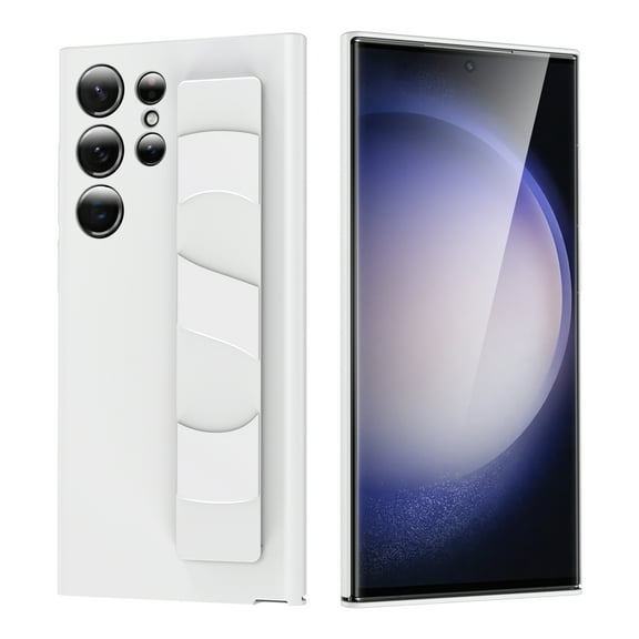 for Samsung Galaxy S25 Ultra Case with Kickstand & Elastic Handle Grip Cover, Matte Hard Shockproof Case Premium Wristband Strap, Stand Luxury Protective Case For Samsung Galaxy S25 Ultra,White