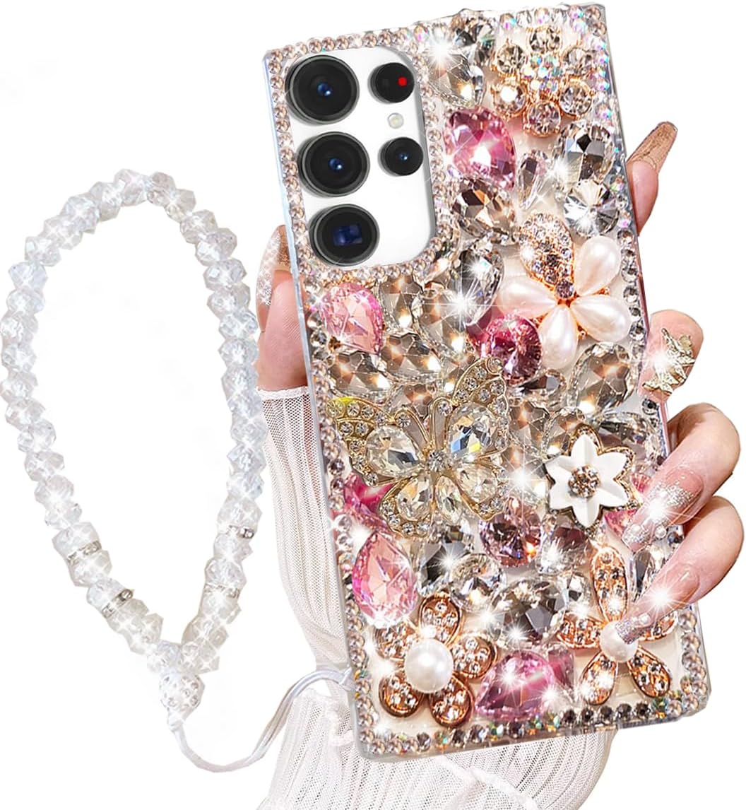 Sparkle Crossbody Crystal Cellphone Lanyard - 47.5" Full Rhinestone Bling Strap With 2 Key Holders
