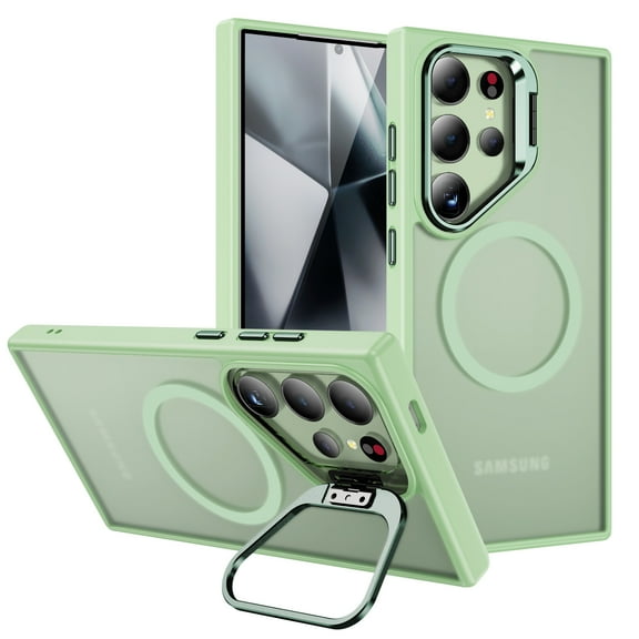 for Samsung Galaxy S25 Ultra Case, Luxury Clear Case Compatible with MagSafe + Camera Stand Kickstand Shockproof Anti-Scratch Drop Protective Frosted Back Case for Samsung Galaxy S25 Ultra -Lightgreen