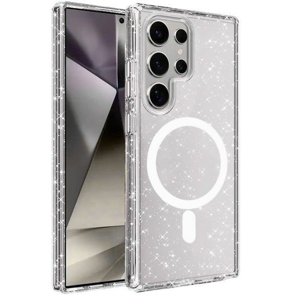 For Samsung Galaxy S25 Ultra Case, MagSafe Compatible Glitter Sparkle Bling Hybrid Case with Magnetic Circle, Slim TPU & Hard PC Frame Phone Cover (Gray Smoke)