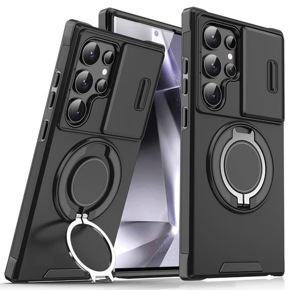 for Samsung Galaxy S25 Ultra Case Magnetic Built in Stand & Ring Holder[Compatible with MagSafe], Military Grade Shockproof Rugged Protective Wireless Charging Case for Samsung Galaxy S25 Ultra,Black