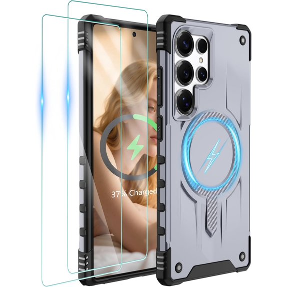 Samsung Galaxy-S25-Ultra-Case with Magsafe, 2×Screen Protector | S25 Ultra Magnetic Phone Case Anti-Fingerprint Military Grade Shockproof Protective Cover for Galaxy S25 Ultra Gray
