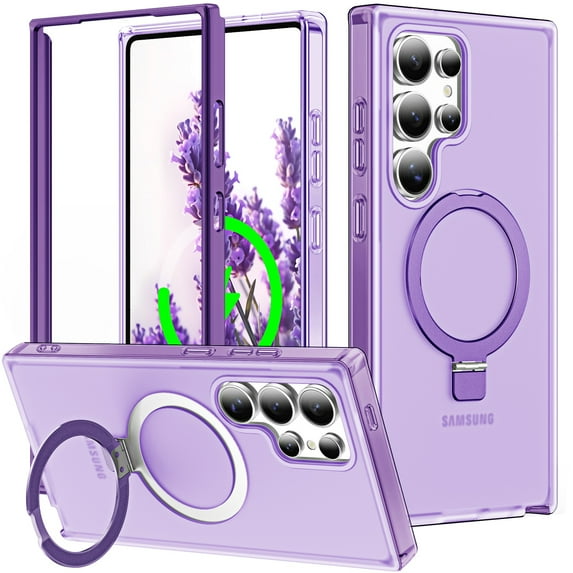 For Samsung Galaxy S25 Ultra Case, Matte Kickstand Comaptible with Magsafe Drop Protective Bumper Shockproof Anti-Scratch Magnetic Case Cover for Samsung Galaxy S25 Ultra, Purple