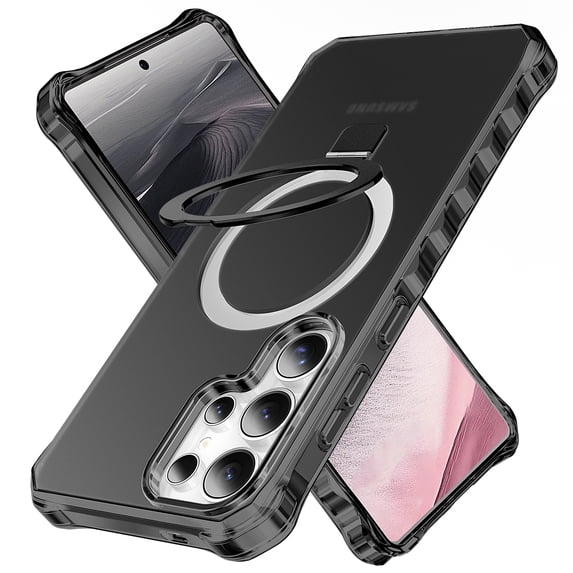 For Samsung Galaxy S25 Ultra Case, Matte Translucent PC Back Cover Not-Yellowing Corner Protective Invisible Kickstand Bumper Shockproof Anti-Scratch Phone Case for Samsung Galaxy S25 Ultra, Black