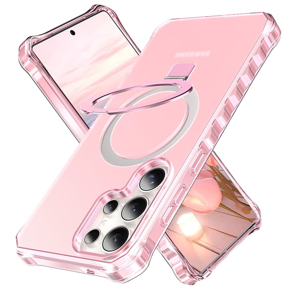 For Samsung Galaxy S25 Ultra Case, Matte Translucent PC Back Cover Not-Yellowing Corner Protective Invisible Kickstand Bumper Shockproof Anti-Scratch Phone Case for Samsung Galaxy S25 Ultra, Pink