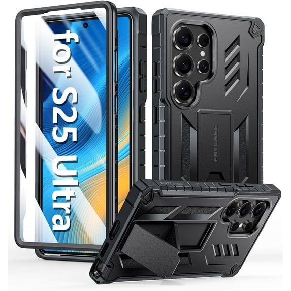 for Samsung Galaxy S25-Ultra Case: Military Grade Drop Proof Protection Mobile Cover with Kickstand | Matte Textured Rugged Shockproof TPU | Protective Sturdy Phone Case - Black