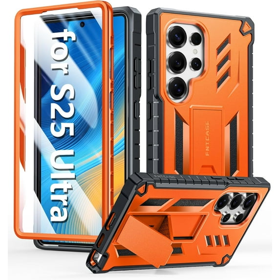 for Samsung Galaxy S25-Ultra Case: Military Grade Drop Proof Protection Mobile Cover with Kickstand | Matte Textured Rugged Shockproof TPU | Protective Sturdy Phone Case - Orange