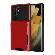 for Samsung Galaxy S25 Ultra Case Military Grade Shockproof Phone Case with Card Holder Heavy Duty Protective Hard PC Shell Soft TPU Bumper Cover for Samsung Galaxy S25 Ultra Phone Case, Red