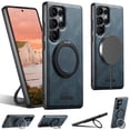 thumbnail image 1 of for Samsung Galaxy S25 Ultra Case, PU Leather Back + TPU Frame, 360° Rotating Ring Bracket Strong Magnetic, Wireless Charging Compatible, Ultra Slim Protective Phone Case Cover, Blue, 1 of 7