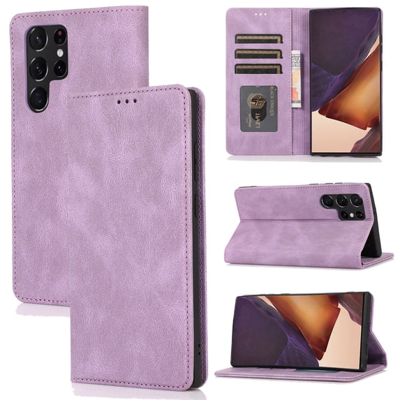 for Samsung Galaxy S25 Ultra Case, PU Leather Case, Vintage Wallet Case Book Folding Flip Case with Kickstand Card Holders Slots Magnetic Closure Protective Cover for Samsung Galaxy S25 Ultra,Purple