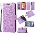 thumbnail image 1 of For Samsung Galaxy S25 Ultra Case, Premium Leather Magnetic Closure Flip Wallet Case with Card Holder Cash Slot Stand Function Embossed Flower Pattern Slim Shockproof Lanyard/Strap Cover,Purple, 1 of 7