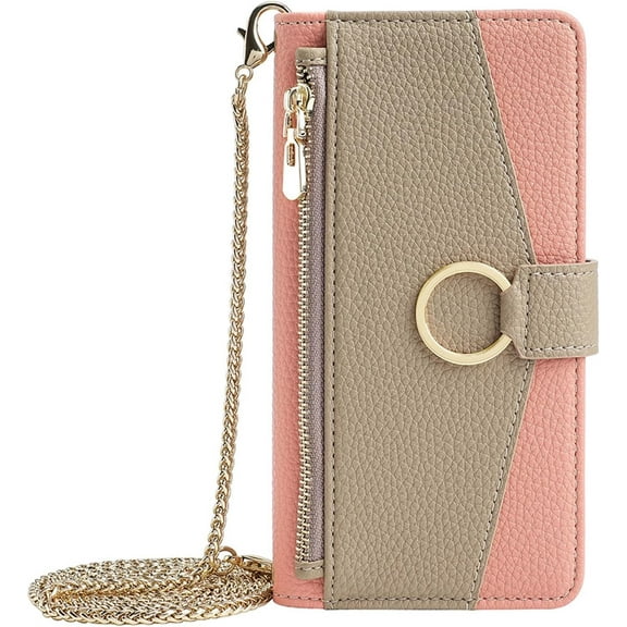 Samsung Galaxy S25 Ultra Case - Premium Leather Wallet Cover with Mirror, 3 Card Slots, Zipper Pocket & Detachable Strap, Flip Stand Protective Phone Case for Women