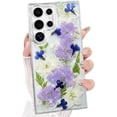 thumbnail image 1 of for Samsung Galaxy S25 Ultra Case with Pressed Real Flower, Women Girls Cute Glitter Aesthetic Floral Pattern Slim Soft TPU Bumper Shockproof Phone Cover for Galaxy S25 Ultra, White/Purple, 1 of 14