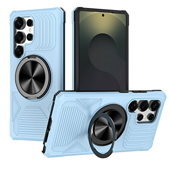 for Samsung Galaxy S25 Ultra Case with Ring Stand Holder, Rugged Secure Grip, Military-Grade Drop Protection Phone Case with Kickstand, Heavy Duty Protective Cover Support Magnetic Car Mount, Azure