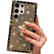 for Samsung Galaxy S25 Ultra Case with Ring Stand Holder, Women Fashion Shockproof Plating Bling Rhinestone Glitter Cute Girly Cover Protective Luxury Phone Case for Galaxy S25 Ultra (Gold)