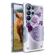 Samsung Galaxy S25 Ultra Case, Rosebono Hybrid Dual Layer Graphic Design Pattern Heavy Duty Protection Case For Samsung Galaxy S25 Ultra (Purple Flower)
