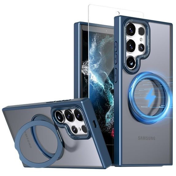 For Samsung Galaxy S25 Ultra Case with Screen Protector, Military Grade Shockproof Compatible with Magsafe Rotating Stand Bumper Drop Protection Phone Case Cover for Samsung Galaxy S25 Ultra, Blue