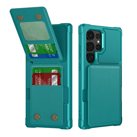for Samsung Galaxy S25 Ultra Case Wallet Credit Card Holder, Back Pocket Flip Kickstand Phone Cover Premium PU Leather TPU Bumper Anti-Scratch Shockproof Protective Rugged Shell, Green