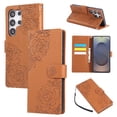 thumbnail image 1 of for Samsung Galaxy S25 Ultra Case Wallet with Floral Embossed Design, Premium PU Leather + TPU, Card Slots Kickstand Magnetic Clasp Wrist Strap Shockproof Full Body Cover for S25 Ultra, Brown, 1 of 8