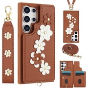 Samsung Galaxy S25 Ultra Case with Wallet - Magnetic Snap Flip Leather Cover, Flower Design Credit Card Holder, Stand Function, Wristband, Women s Protective Phone Case for Daily Use