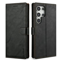 For Samsung Galaxy S25 Ultra Case Wallet, Retro PU Leather Cards Holder Stand Flip Cover Magnetic Closure Shockproof Protective Case for Women Men, Black