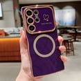 thumbnail image 1 of for Samsung Galaxy S25 Ultra Case for Women Girls [Compatible with Mag Safe] Cute, Magnetic Love Heart Pattern with Camera Lens Protection Plating Shockproof Wireless Charging Phone Case,Darkpurple, 1 of 8