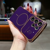 For Samsung Galaxy S25 Ultra Case for Women Girls [Compatible with MagSafe] Cute Curly Wave Shape, Magnetic Love Heart Pattern with Camera Lens Cover Luxury Plating Shockproof Phone Case, Darkpurple