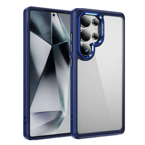 for Samsung Galaxy S25 Ultra Clear Case, Non-Yellowing Shockproof Slim Phone Cover, Military-Grade Protection with Metal Lens Frame, Anti-Scratch Hard Case for Samsung Galaxy S25 Ultra, Darkblue