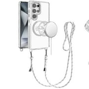 For Samsung Galaxy S25 Ultra Clear Magnetic Frame PC Back Shockproof Protective Case with Detachable Lanyard Strap, Compatible with MagSafe Cover, XPM Phone Case [White]