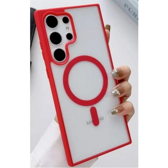 For Samsung Galaxy S25 Ultra Hybrid Clear Transparent with Color Edge Bumper, MagSafe Compatible Ultra Slim Hard PC Phone Case Cover by Xpression, Red