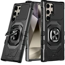 For Samsung Galaxy S25 Ultra Hybrid Dual Layer with 360° Rotate Magnetic Ring Stand Holder Kickstand TPU Rugged PC Shockproof Cover, XPM Phone Case [Black]